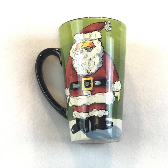 Naylor Ceramic Tall Mug Santa Henriksen Hand Painted Green - Picture 2 of 4